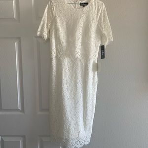 BRAND NEW: Lulu’s - Devotion White Lace Short Sleeve Midi Dress